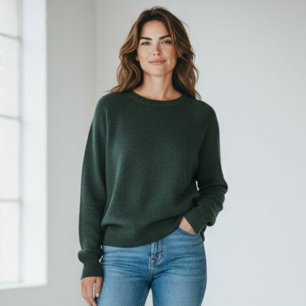 Banana Republic Italian Merino Wool Crew Neck Sweater Green